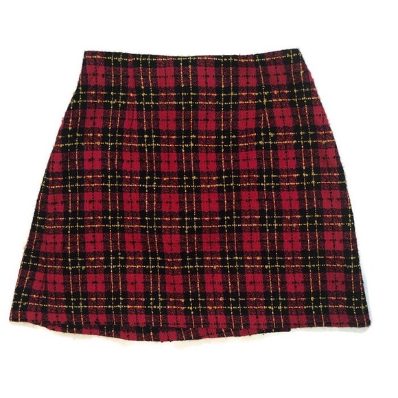 Vintage Red Plaid Tweed Miniskirt - Picture 2 of 4